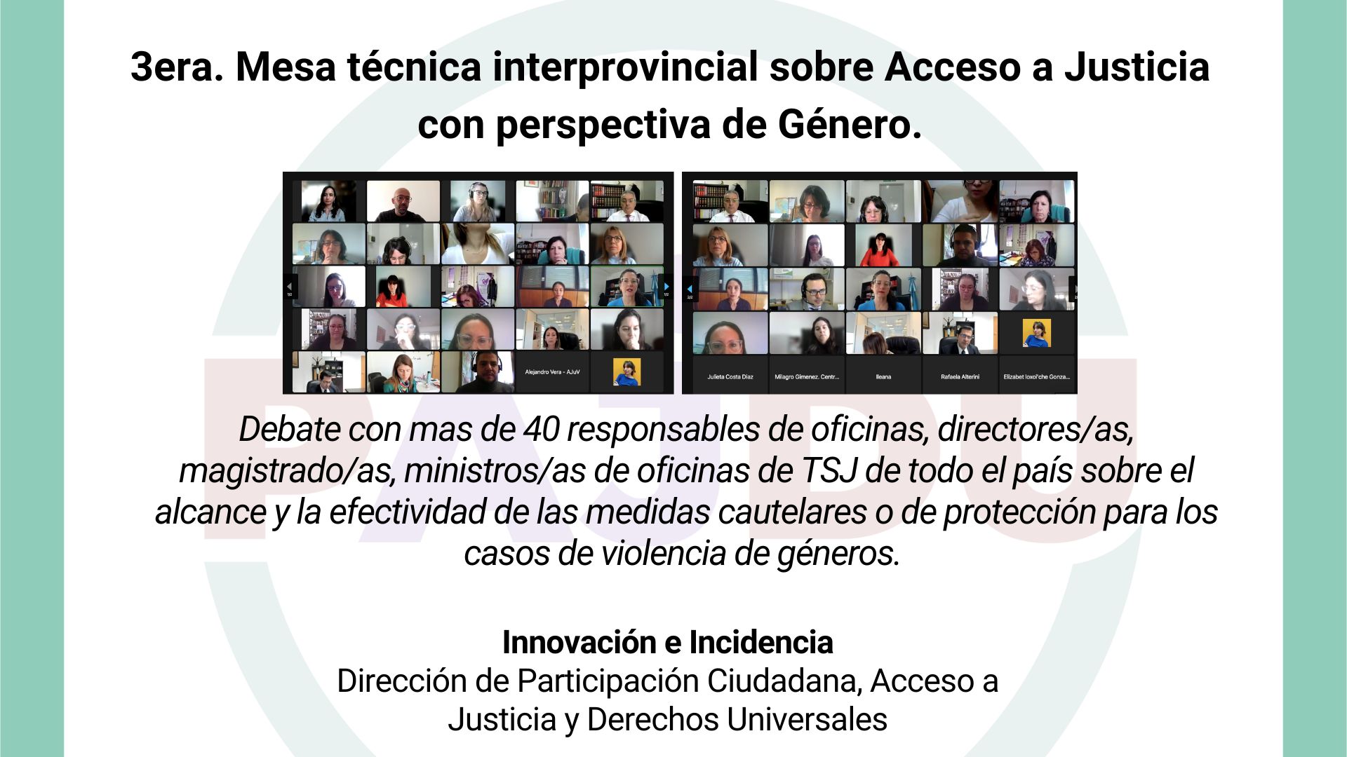 3era. Mesa técnica interprovincial sobre Acceso a Justicia con perspectiva de Género